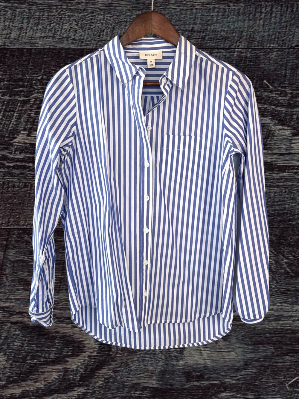 On 34th Blue and White Vertical Stripe Button-Down Shirt